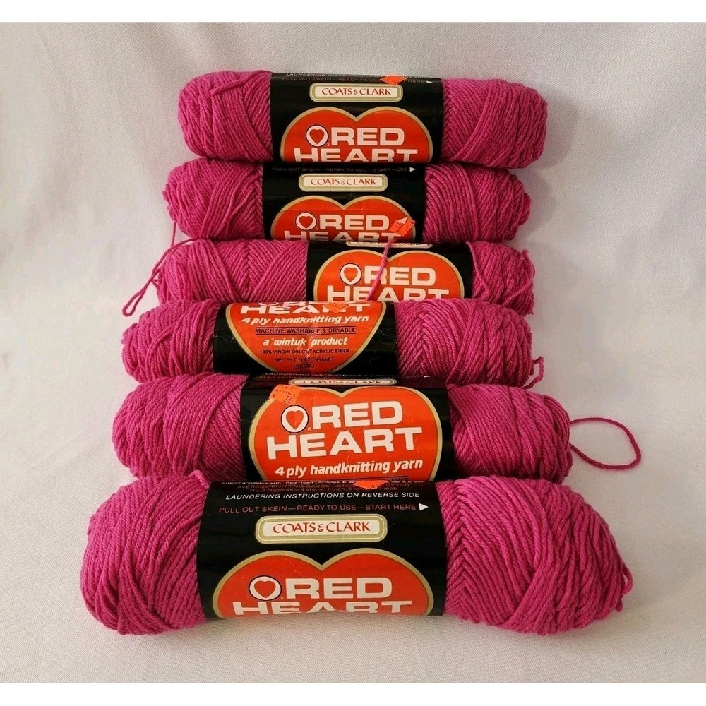 Lot Of 6 Red Heart 4 Ply Knitting Yarn 738 Bright Pink Passion Acrylic Crochet